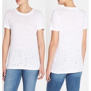 IRO Paris Clay 100% Linen Short Sleeve Distressed Tee White Women's Size S